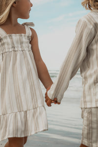 INDIE BLUE Dresses Evie Tunic Dress (desert stripe linen)