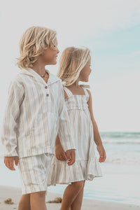 INDIE BLUE Boys Knox Shorts (desert stripe linen)