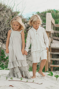 INDIE BLUE Boys Knox Shorts (desert stripe linen)