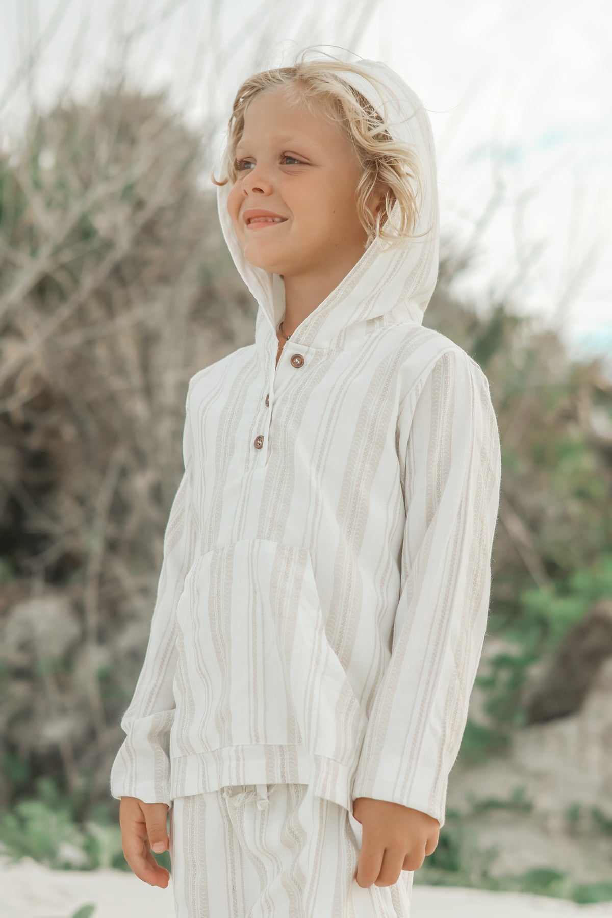 INDIE BLUE Boys Knox Hoodie (desert stripe linen)