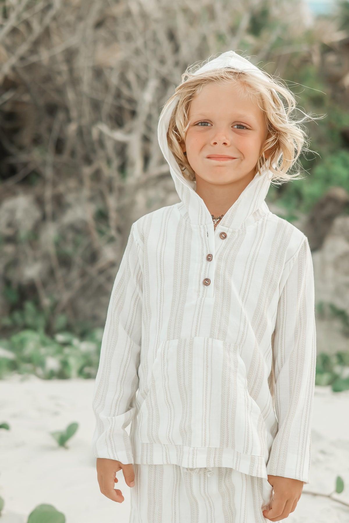 INDIE BLUE Boys Knox Hoodie (desert stripe linen)