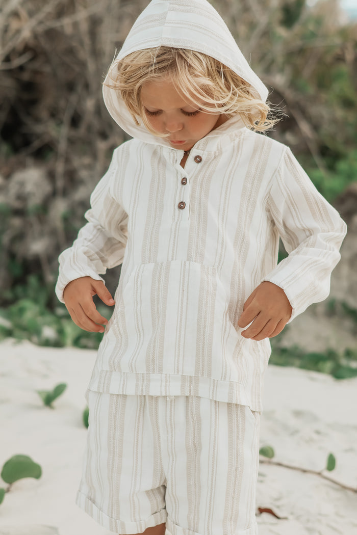INDIE BLUE Boys Knox Hoodie (desert stripe linen)