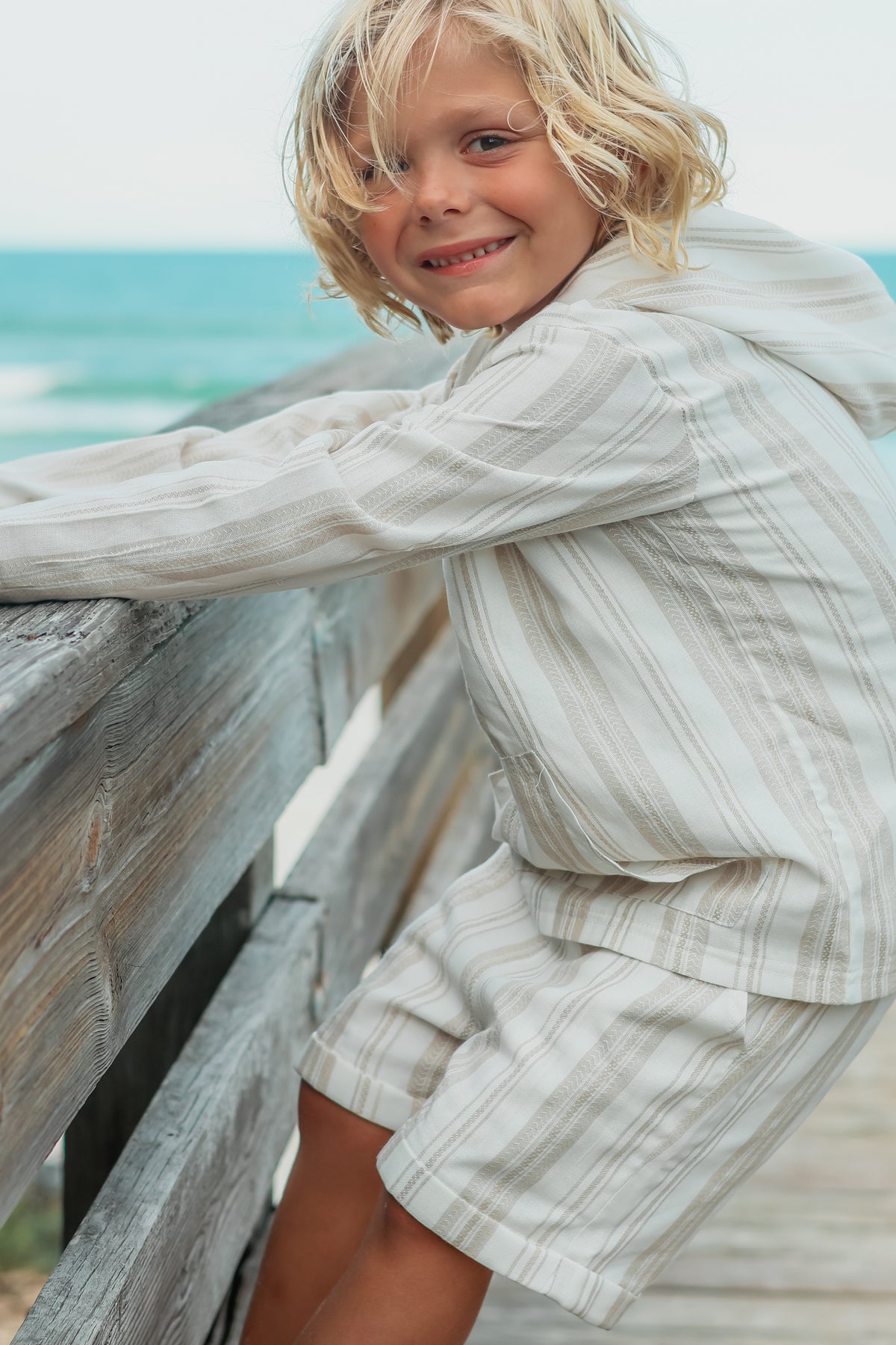 INDIE BLUE Boys Knox Hoodie (desert stripe linen)