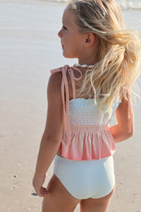 INDIE BLUE SWIM Smocked Tankini Set (peach ombre)