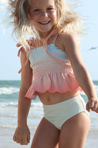INDIE BLUE SWIM Smocked Tankini Set (peach ombre)