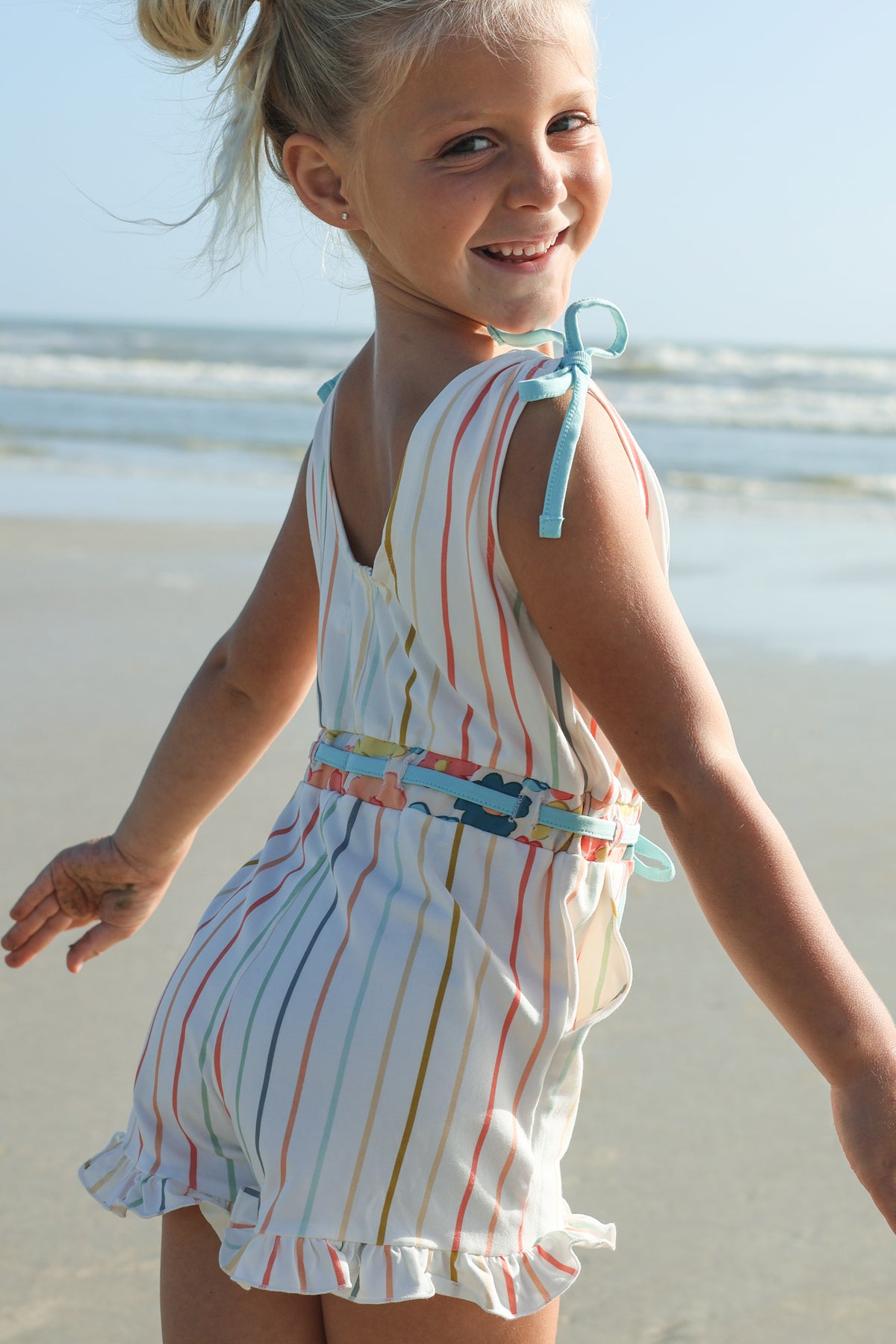 INDIE BLUE Romper Josie Ruffle Romper (color stripes) FINAL SALE