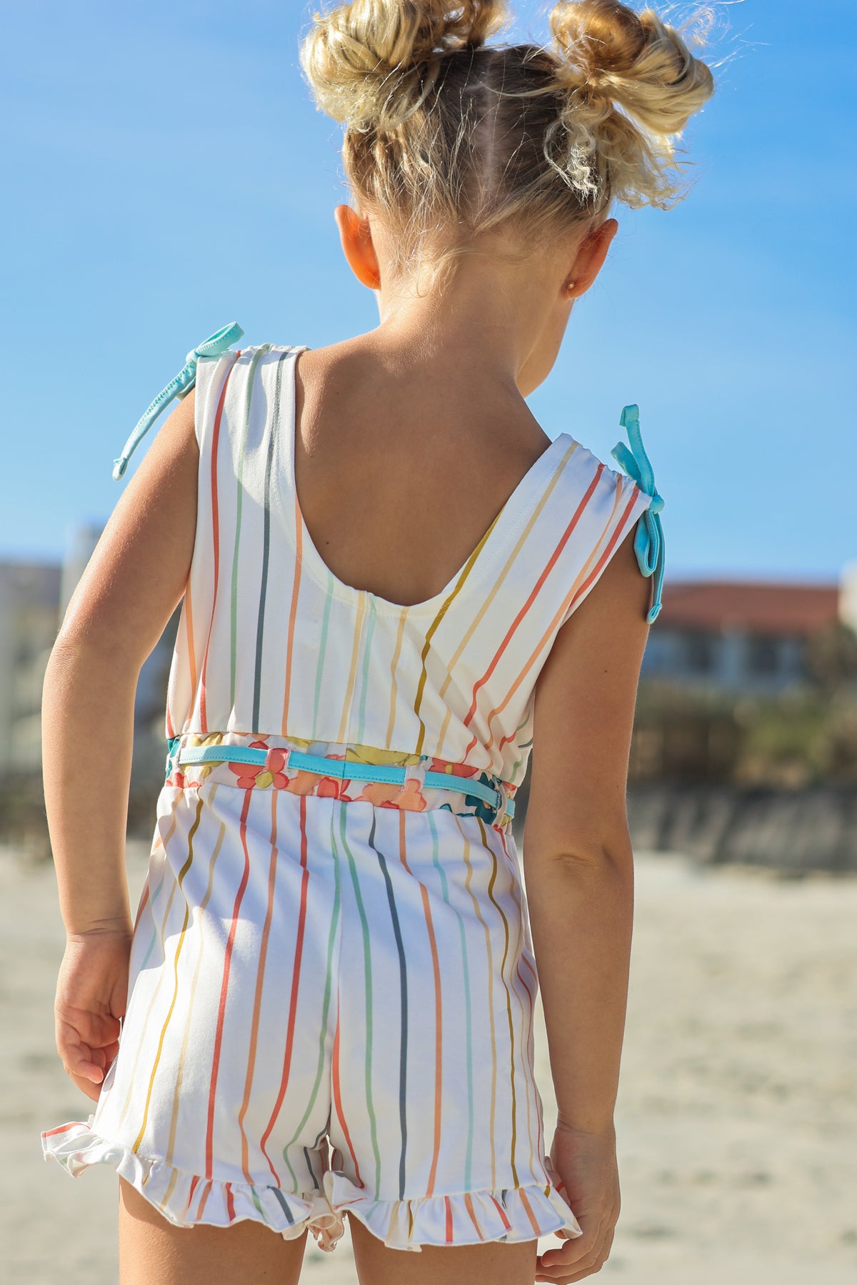 INDIE BLUE Romper Josie Ruffle Romper (color stripes) FINAL SALE