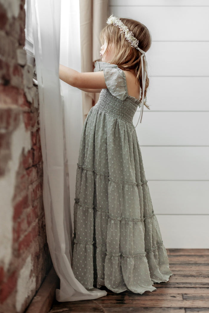 INDIE BLUE Dresses Marabella Dress (sage swiss dot)