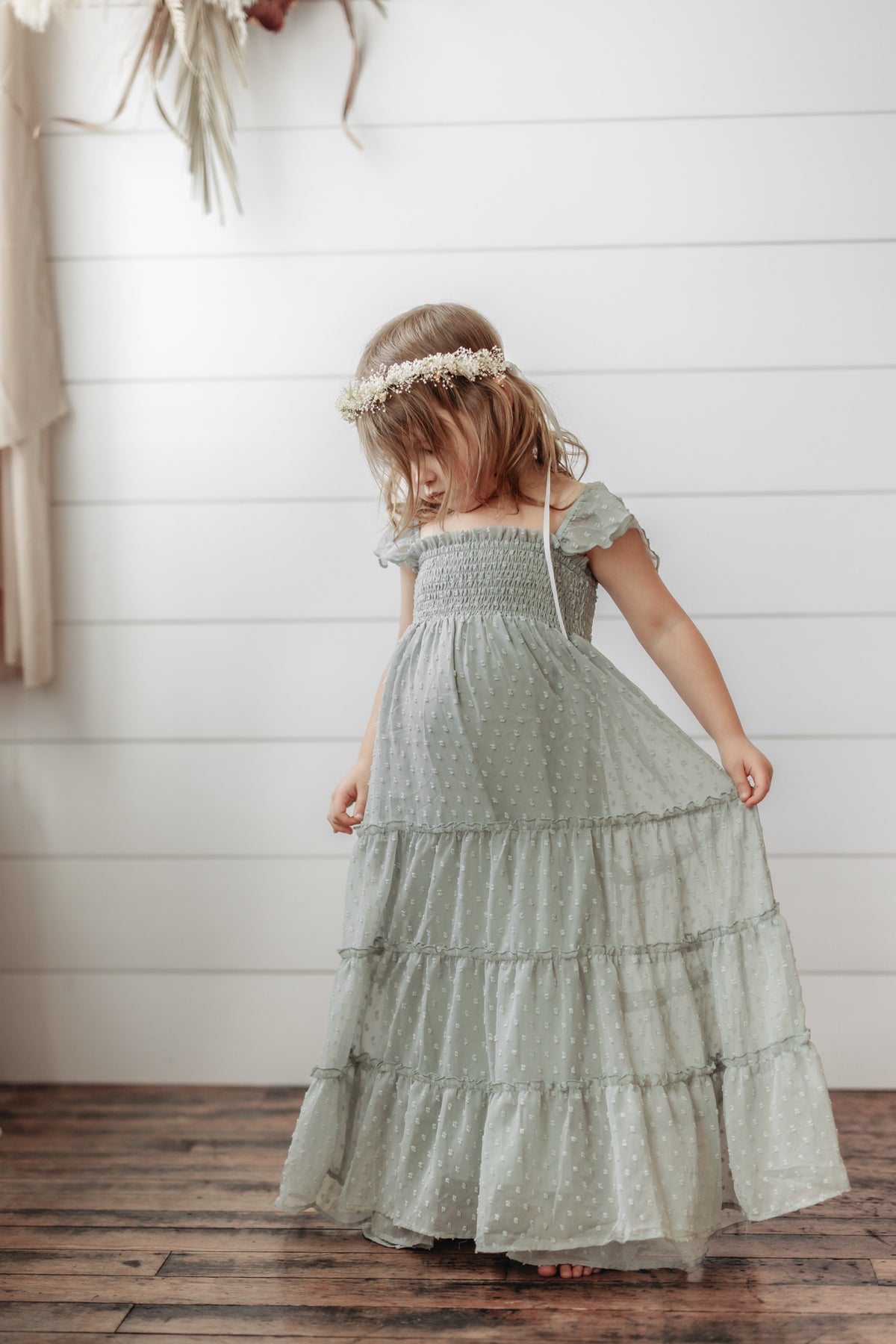 INDIE BLUE Dresses Marabella Dress (sage swiss dot)