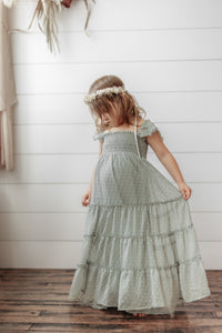 INDIE BLUE Dresses Marabella Dress (sage swiss dot)