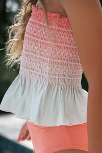 INDIE BLUE SWIM Smocked Tankini Set (sundown ombre)