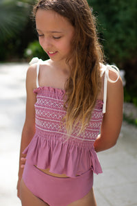 INDIE BLUE SWIM Smocked Tankini Set (violet)