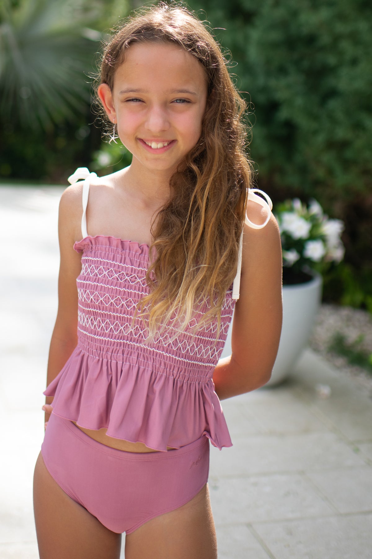 INDIE BLUE SWIM Smocked Tankini Set (violet)