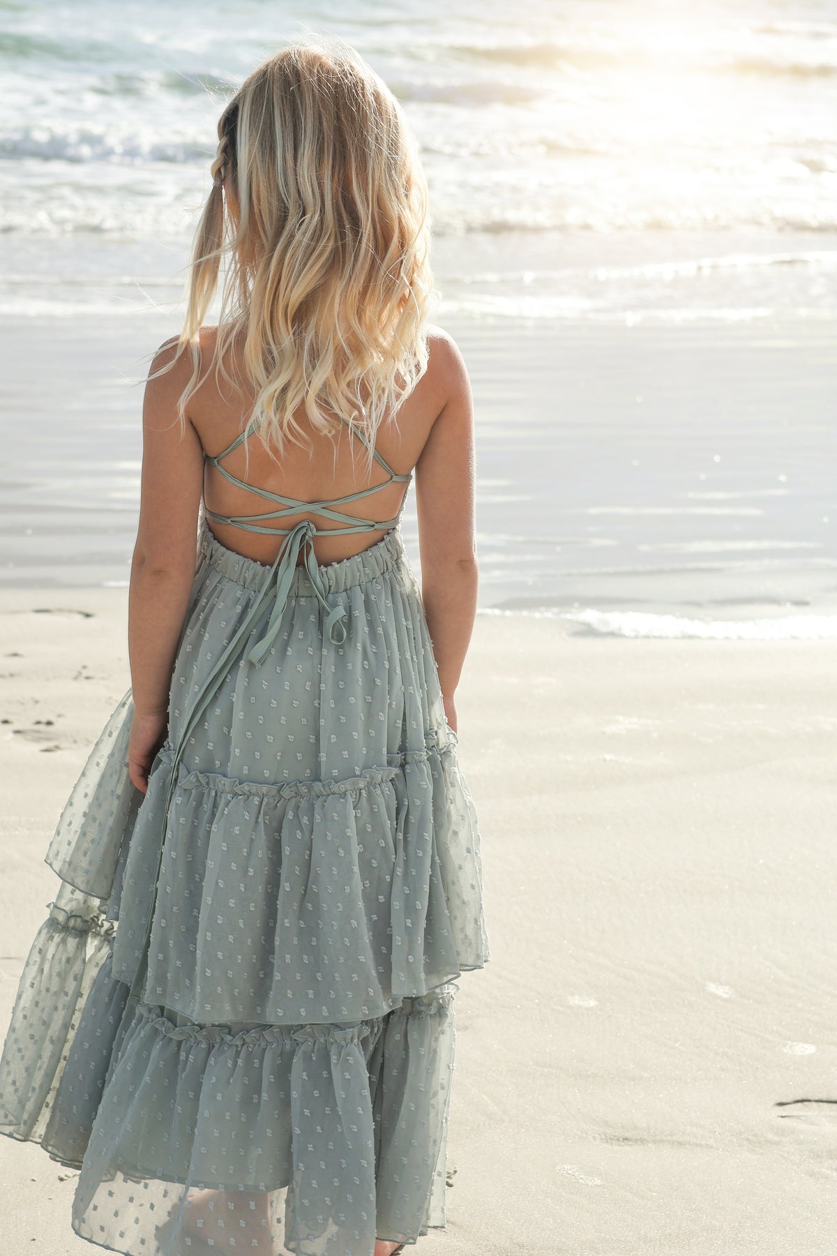 INDIE BLUE Dresses Wendy Dress (sage swiss dot)