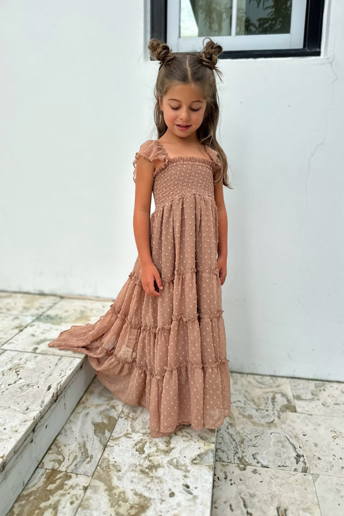 INDIE BLUE Dresses Marabella Dress (mocha swiss dot)