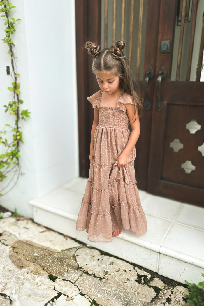 INDIE BLUE Dresses Marabella Dress (mocha swiss dot)