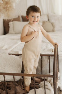 INDIE BLUE Boys Grady Romper (latte muslin)