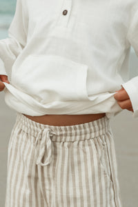 INDIE BLUE Boys Knox Shorts (driftwood stripe linen)