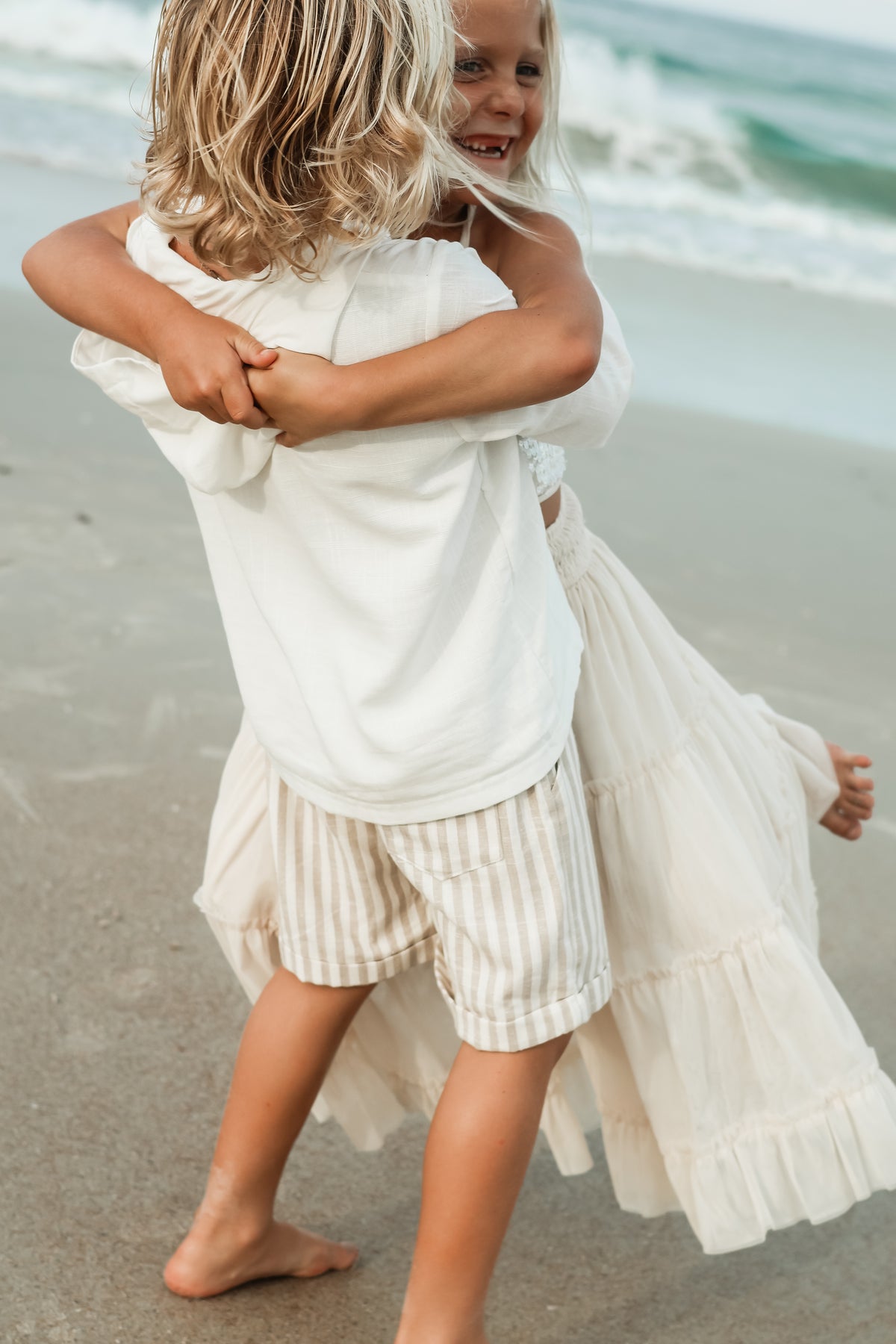 INDIE BLUE Boys Knox Shorts (driftwood stripe linen)