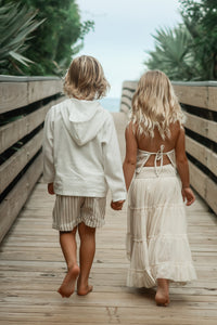 INDIE BLUE Boys Knox Shorts (driftwood stripe linen)