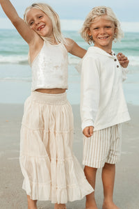 INDIE BLUE Boys Knox Shorts (driftwood stripe linen)