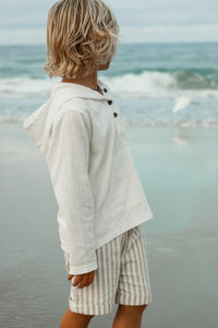 INDIE BLUE Boys Knox Shorts (driftwood stripe linen)