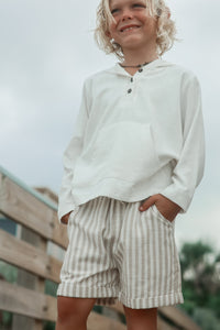 INDIE BLUE Boys Knox Shorts (driftwood stripe linen)