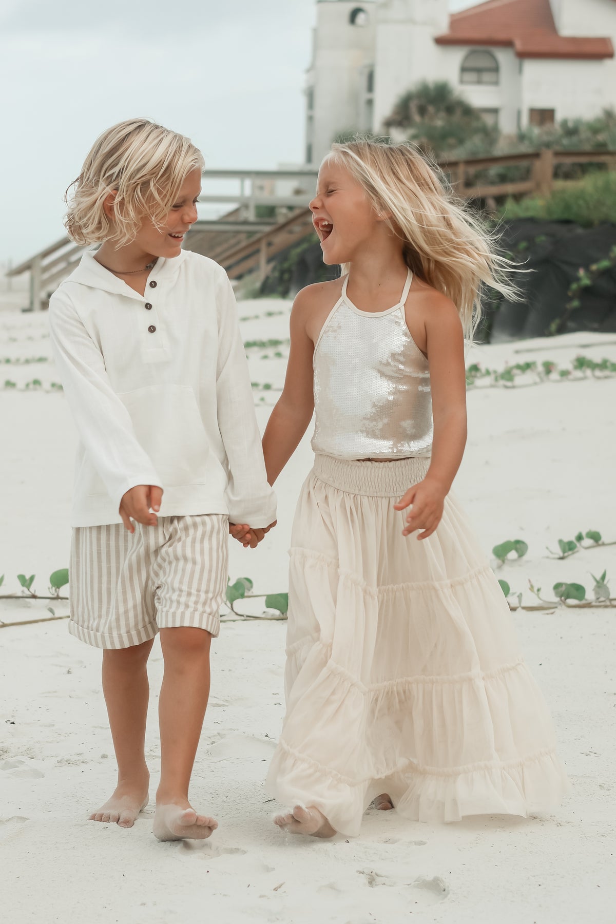 INDIE BLUE Boys Knox Shorts (driftwood stripe linen)