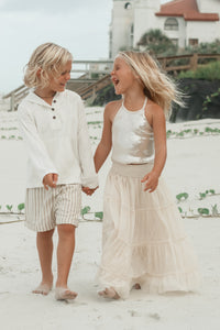 INDIE BLUE Boys Knox Shorts (driftwood stripe linen)