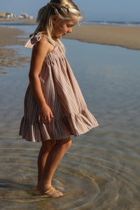 INDIE BLUE Dresses Evie Tunic Dress (mocha stripe linen)