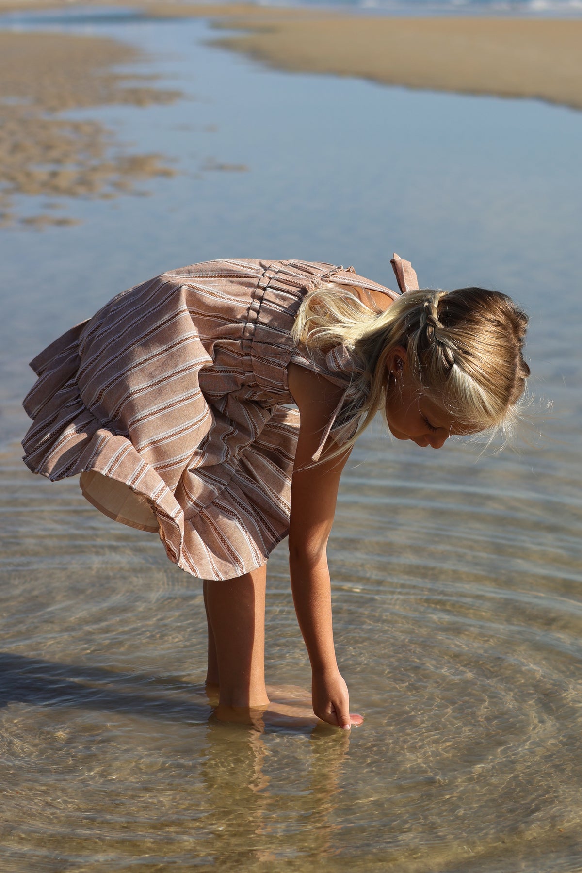 INDIE BLUE Dresses Evie Tunic Dress (mocha stripe linen)