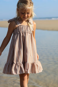 INDIE BLUE Dresses Evie Tunic Dress (mocha stripe linen)