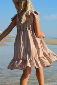 INDIE BLUE Dresses Evie Tunic Dress (mocha stripe linen)