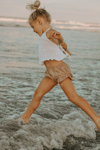 INDIE BLUE Separates Petal Bloomers (mocha stripe linen)