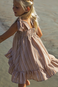 INDIE BLUE Dresses Evie Tunic Dress (mocha stripe linen)