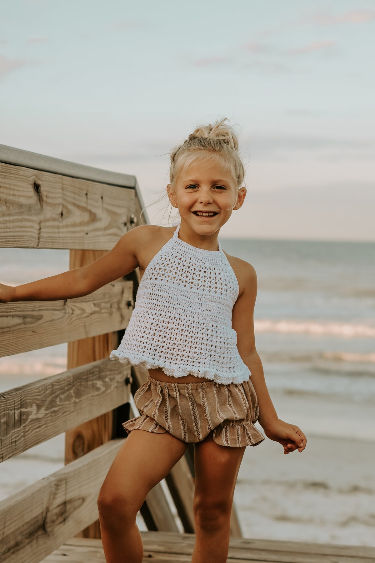 INDIE BLUE Separates Petal Bloomers (mocha stripe linen)