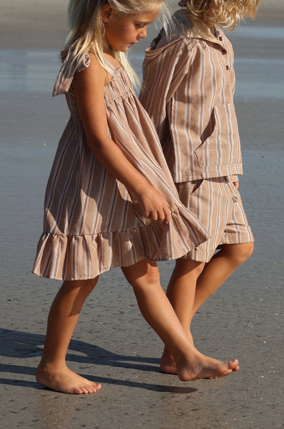 INDIE BLUE Dresses Evie Tunic Dress (mocha stripe linen)