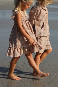 INDIE BLUE Dresses Evie Tunic Dress (mocha stripe linen)