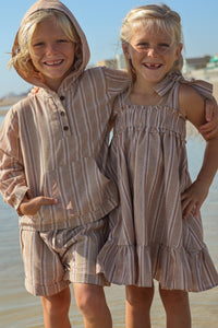 INDIE BLUE Dresses Evie Tunic Dress (mocha stripe linen)