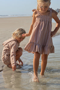 INDIE BLUE Dresses Evie Tunic Dress (mocha stripe linen)