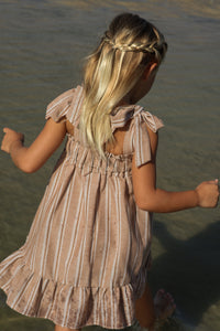 INDIE BLUE Dresses Evie Tunic Dress (mocha stripe linen)