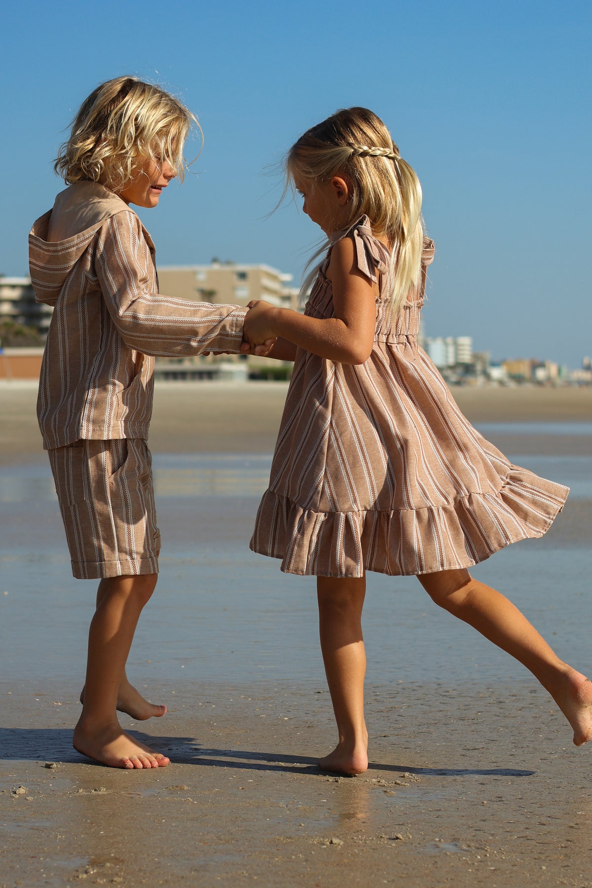 INDIE BLUE Dresses Evie Tunic Dress (mocha stripe linen)