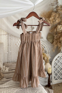INDIE BLUE Dresses Evie Tunic Dress (mocha stripe linen)