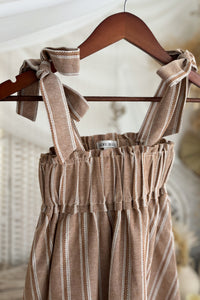 INDIE BLUE Dresses Evie Tunic Dress (mocha stripe linen)