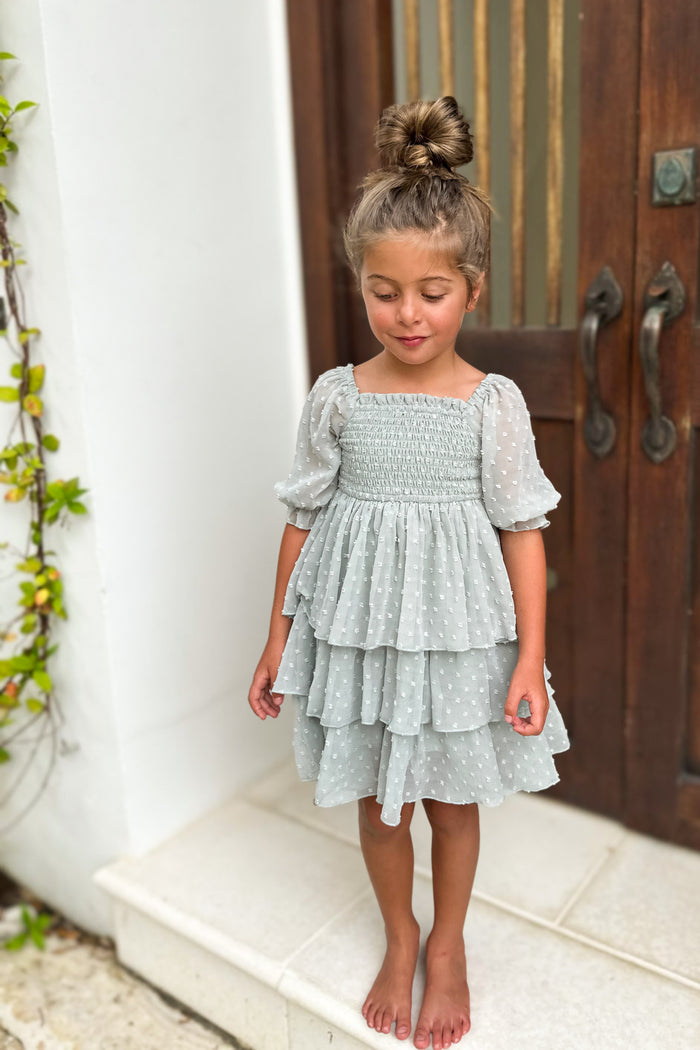 INDIE BLUE Dresses Willa Layer Dress (sage swiss dot)