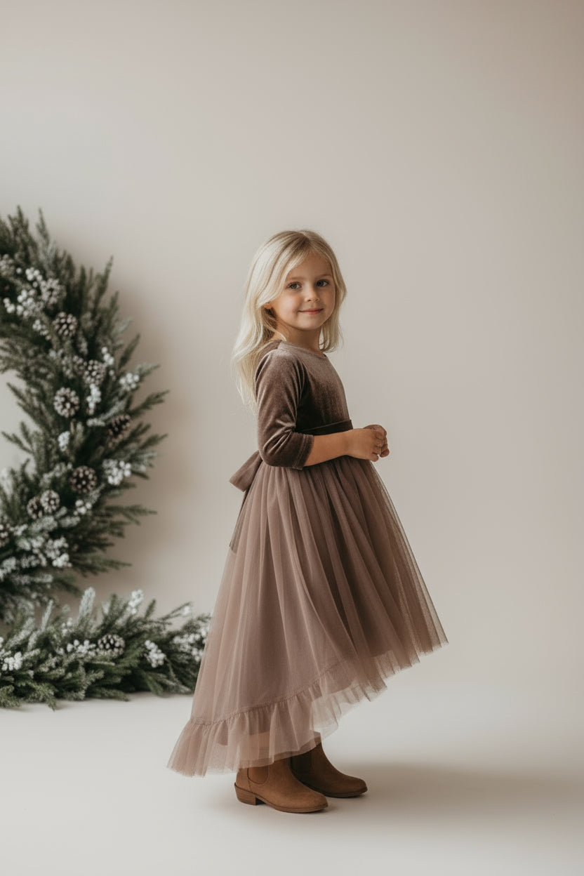 Gracie Dress (mocha velvet tulle) FINAL SALE