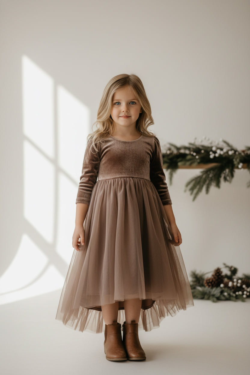 Gracie Dress (mocha velvet tulle)