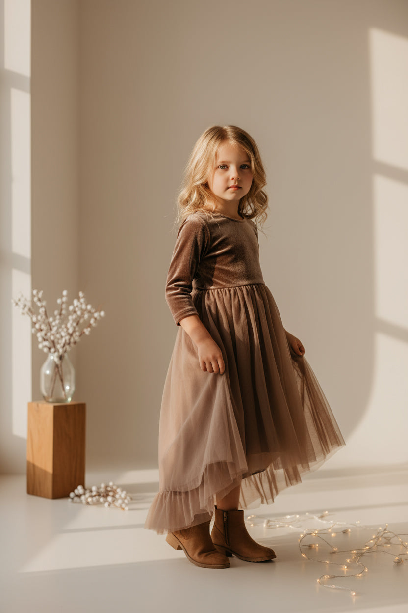 Gracie Dress (mocha velvet tulle)