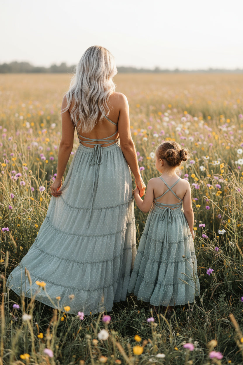 Vera Flow Dress (sage swiss dot)