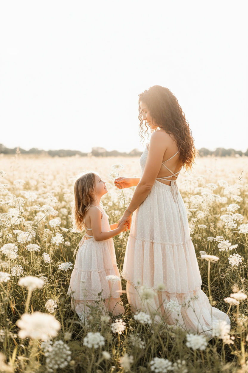 Wendy Dress (natural swiss dot) – INDIE BLUE